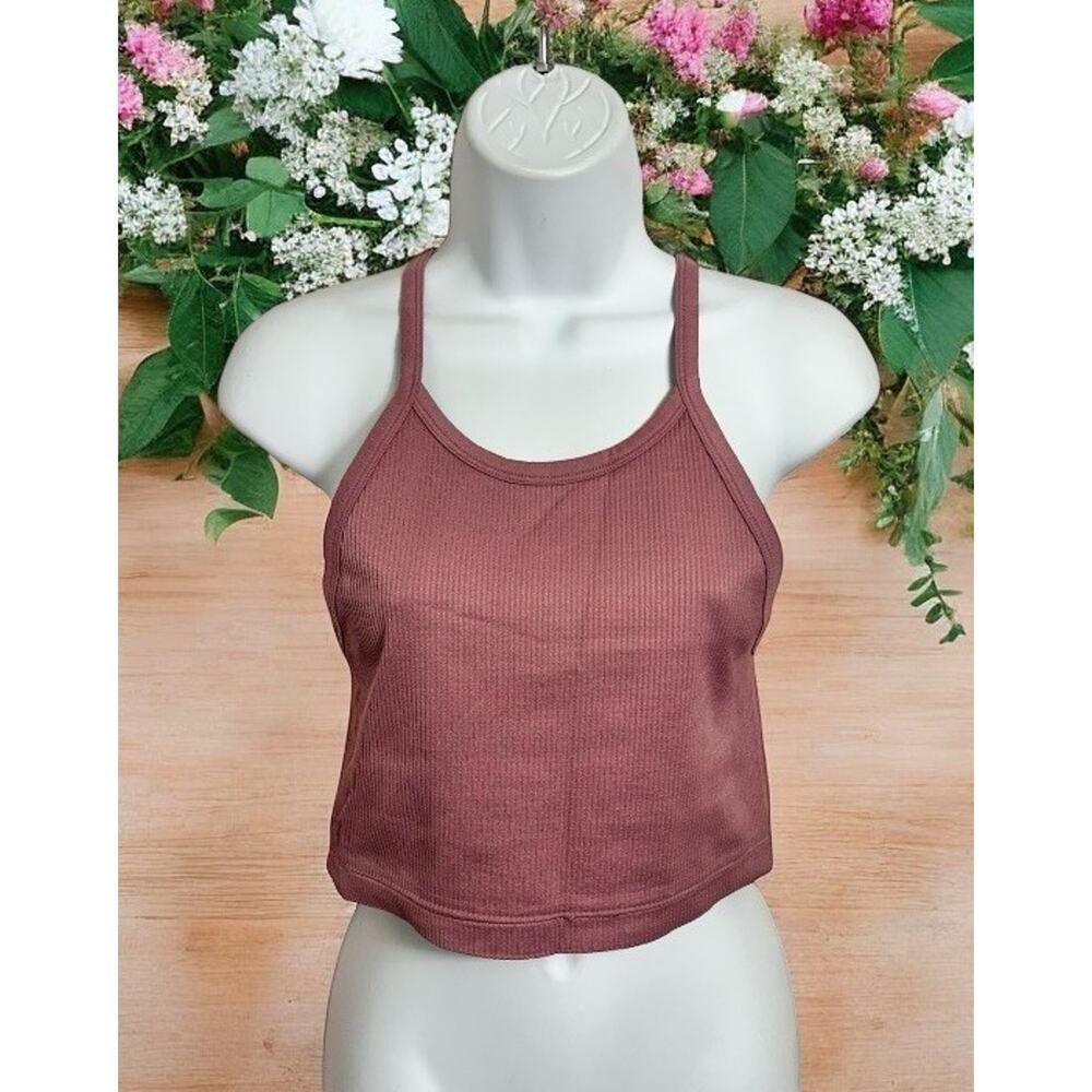 So Purple Ribbed Crop Tank Top Sz Large Racerback Sleeveless Stretch Shirt